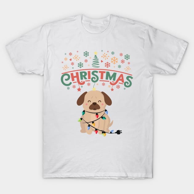 Christmas Pug T-Shirt by Royal7Arts